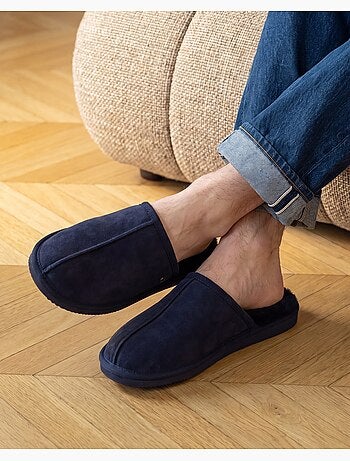 Zapatillas chinelas en cuero con forro de piel sintética hombre isotoner