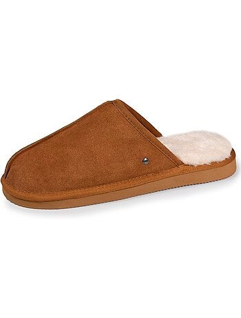 Zapatillas chinelas en cuero con forro de piel sintética hombre isotoner