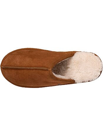 Zapatillas chinelas en cuero con forro de piel sintética hombre isotoner