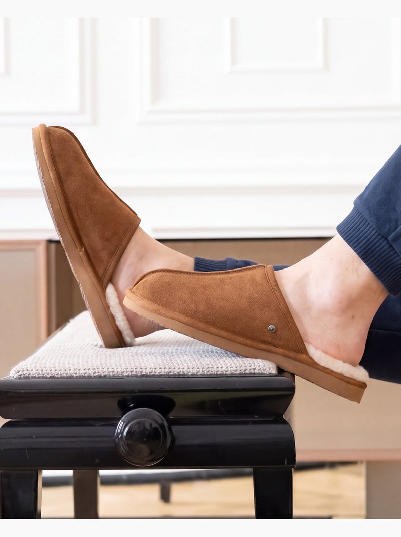 Zapatillas chinelas en cuero con forro de piel sintética hombre isotoner Camel - Kiabi