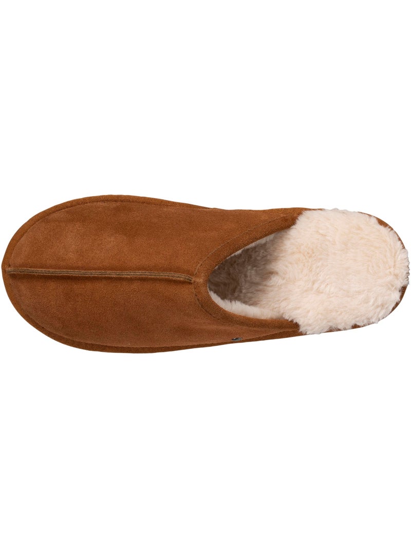 Zapatillas chinelas en cuero con forro de piel sintética hombre isotoner Camel - Kiabi