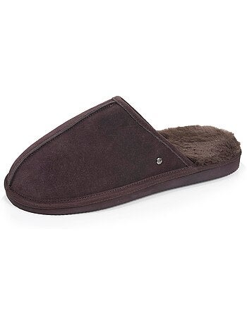 Zapatillas chinelas en cuero con forro de piel sintética hombre isotoner