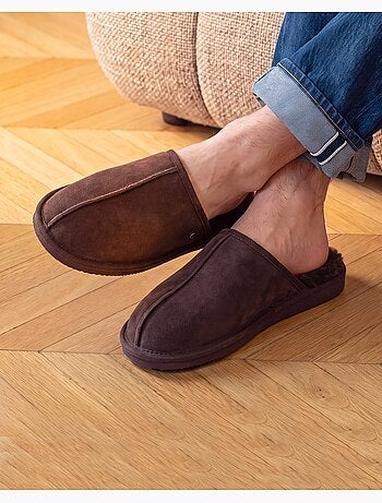 Zapatillas chinelas en cuero con forro de piel sintética hombre isotoner