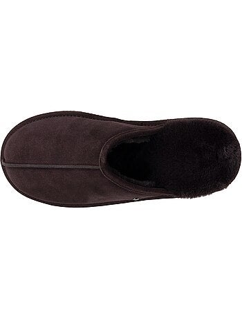 Zapatillas chinelas en cuero con forro de piel sintética hombre isotoner