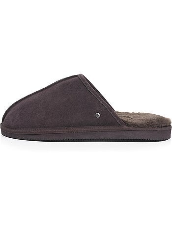 Zapatillas chinelas en cuero con forro de piel sintética hombre isotoner