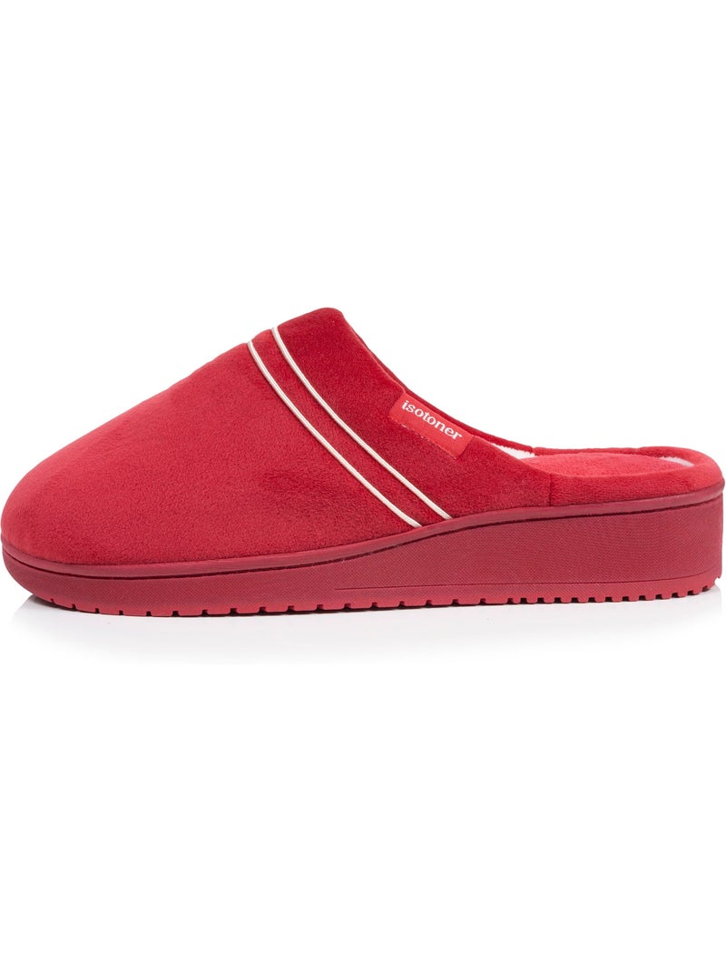 Zapatillas chinelas microvellón, espuma viscoelástica, tacón mujer isotoner Rojo tomate - Kiabi