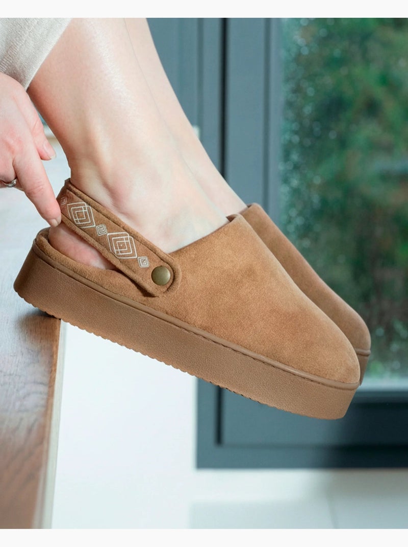 Zapatillas chinelas Plataforma de ante de 3,5 cm, confort mujer Isotoner Camel - Kiabi