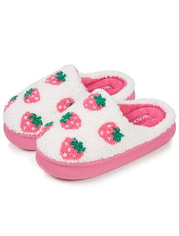 Zapatillas chinelas sherpa fresa, suela bloup xtra comfort, niña isotoner