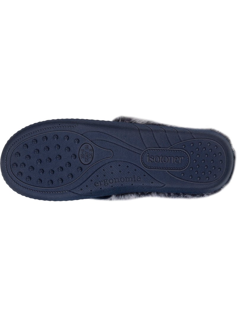 Zapatillas chinelas suela ergonómica confort, terciopelo mujer Azul marino - Kiabi
