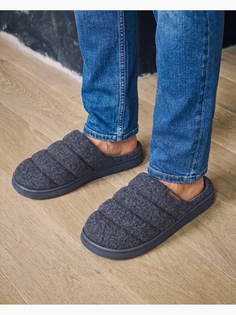 Zapatillas chinelas tela de fieltro, suela «bloup» extra hombre Gris jaspeado - Kiabi