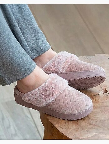Zapatillas chinelas terciopelo ultra suave, tacón de 3,7 cm mujer