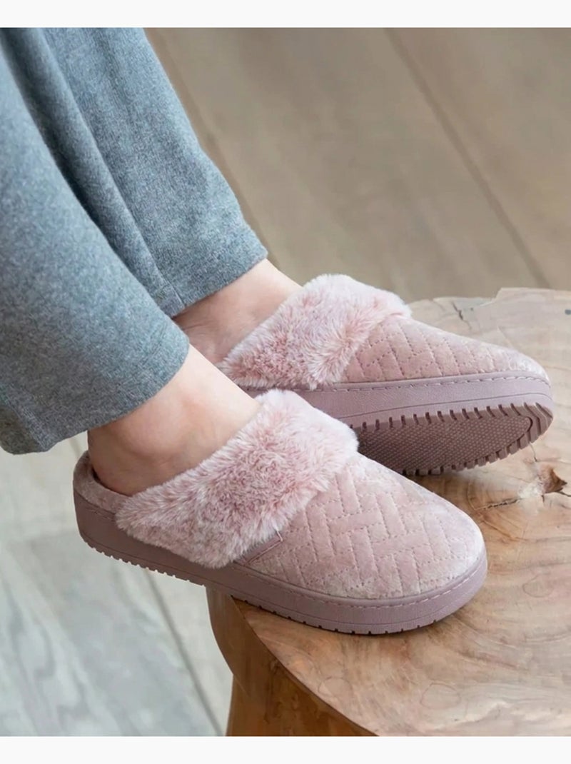 Zapatillas chinelas terciopelo ultra suave, tacón de 3,7 cm mujer Rubor - Kiabi
