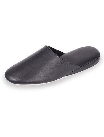 Zapatillas chinelas todo cuero, suela confort hombre isotoner