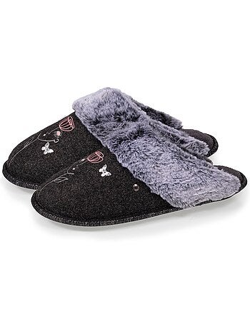 Zapatillas chinelas ultracómodo, con ribete de piel mujer isotoner