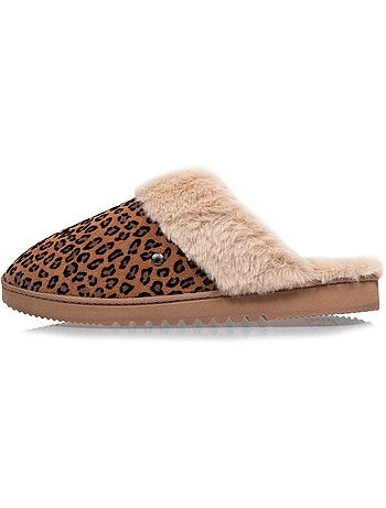 Zapatillas chinelas ultracómodo, con ribete de piel mujer isotoner