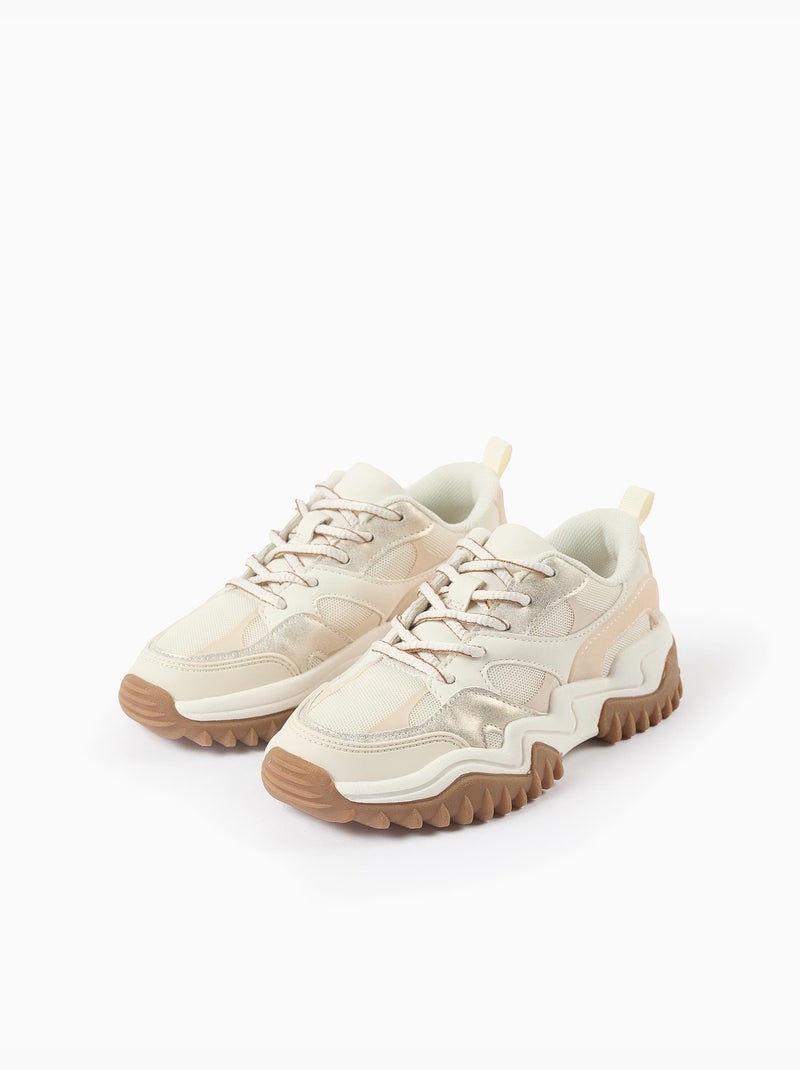 Zapatillas combinadas con cordones y suela gruesa Blanco - Kiabi
