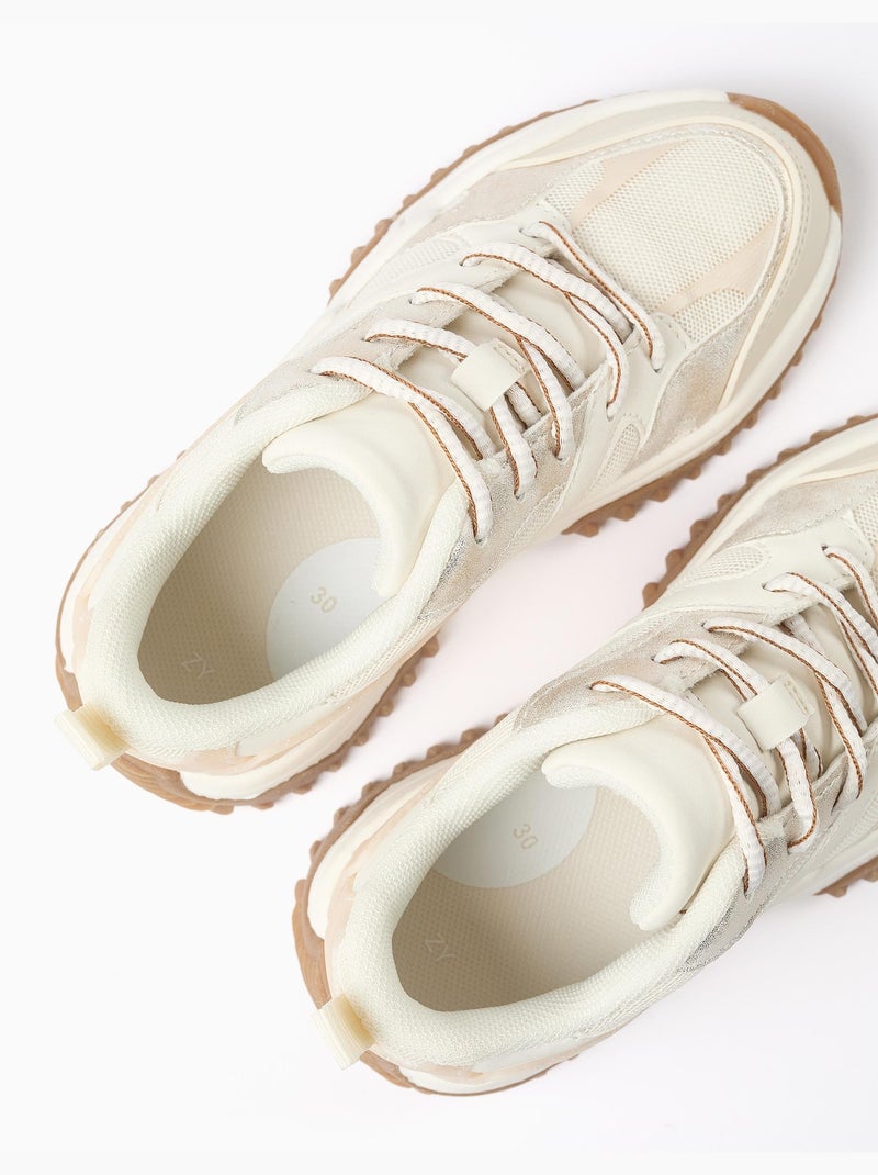 Zapatillas combinadas con cordones y suela gruesa Blanco - Kiabi