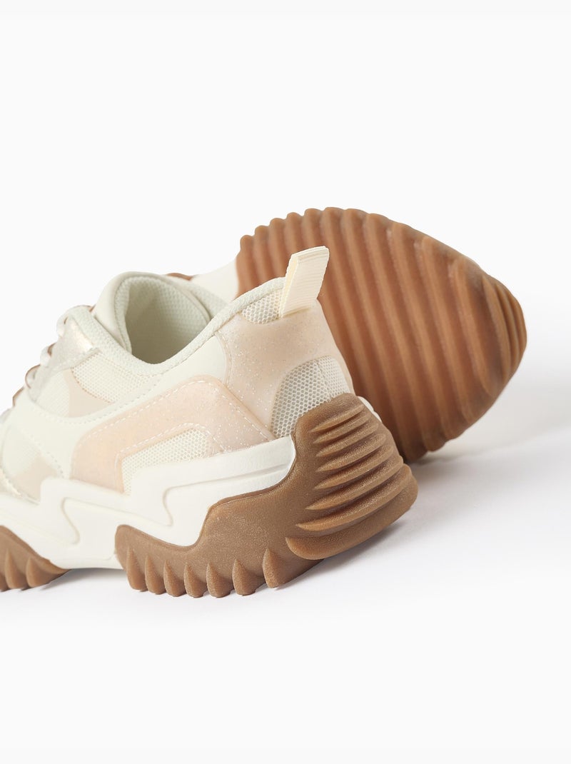 Zapatillas combinadas con cordones y suela gruesa Blanco - Kiabi