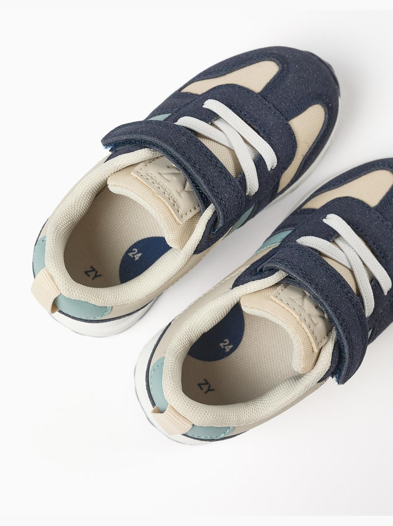 Zapatillas combinadas con tira autoadherente Beige claro - Kiabi