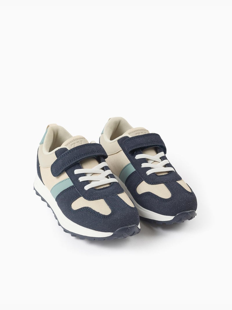 Zapatillas combinadas con tira autoadherente Beige claro - Kiabi