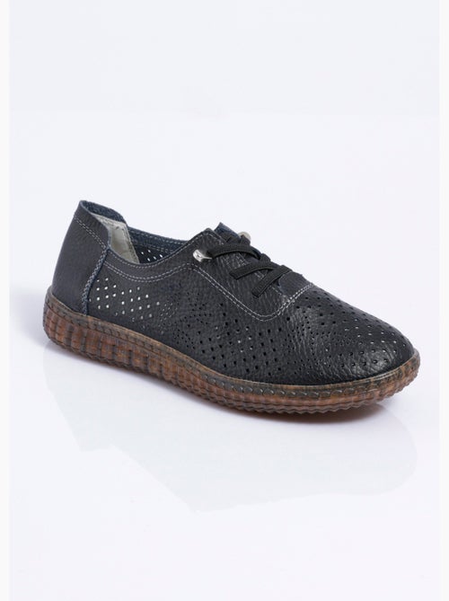 Zapatillas con cordones de cuero perforado, ancho cómodo - Afibel - Kiabi