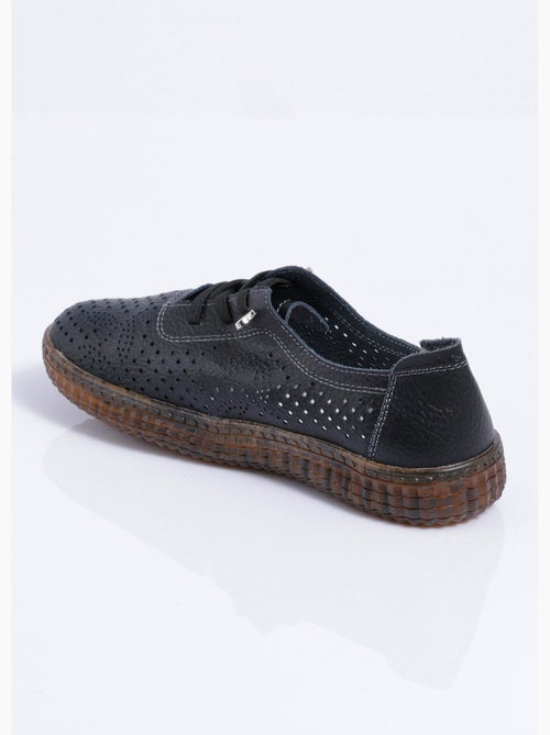 Zapatillas con cordones de cuero perforado, ancho cómodo - Afibel - Kiabi