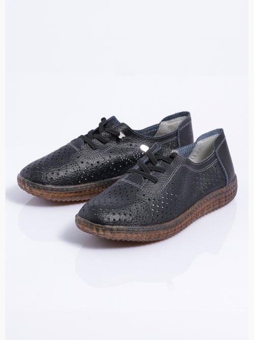Zapatillas con cordones de cuero perforado, ancho cómodo - Afibel - Kiabi