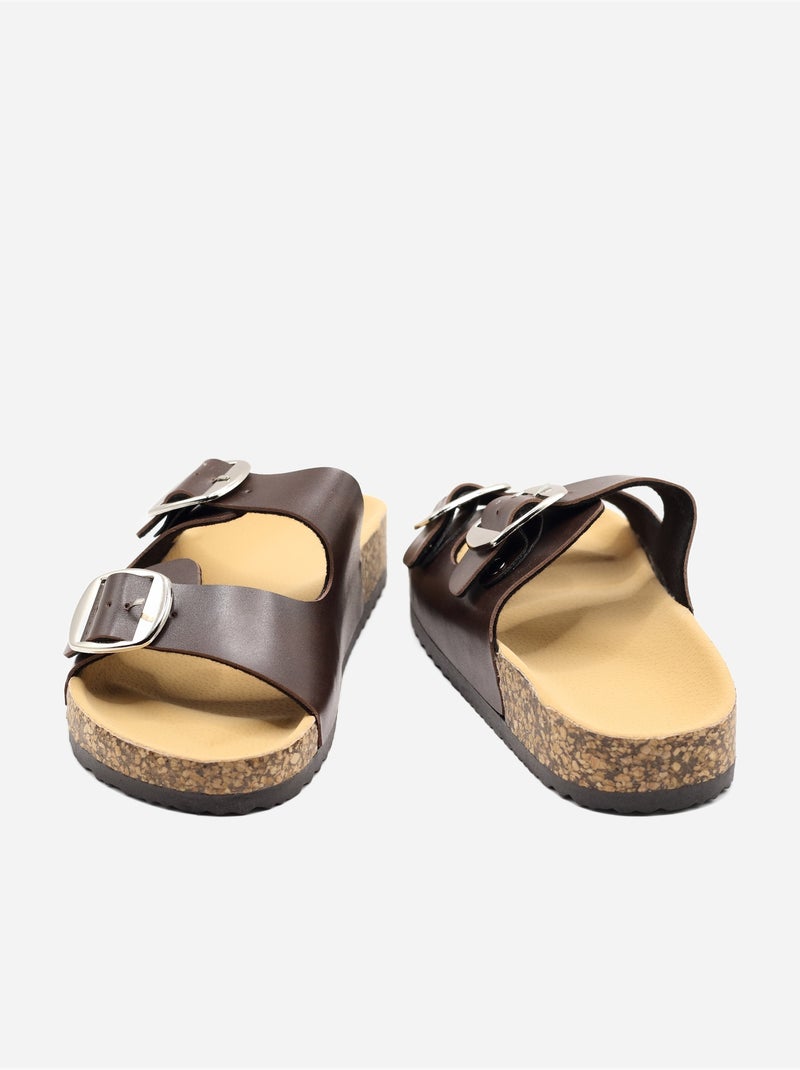Zapatillas con doble tira Marrón oscuro - Kiabi