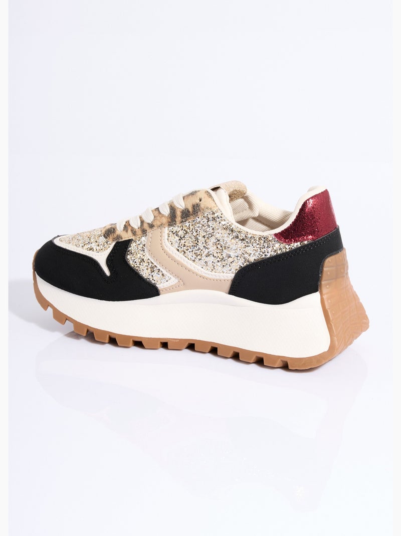 Zapatillas con lentejuelas y suela gruesa - AFIBEL Negro Dorado - Kiabi