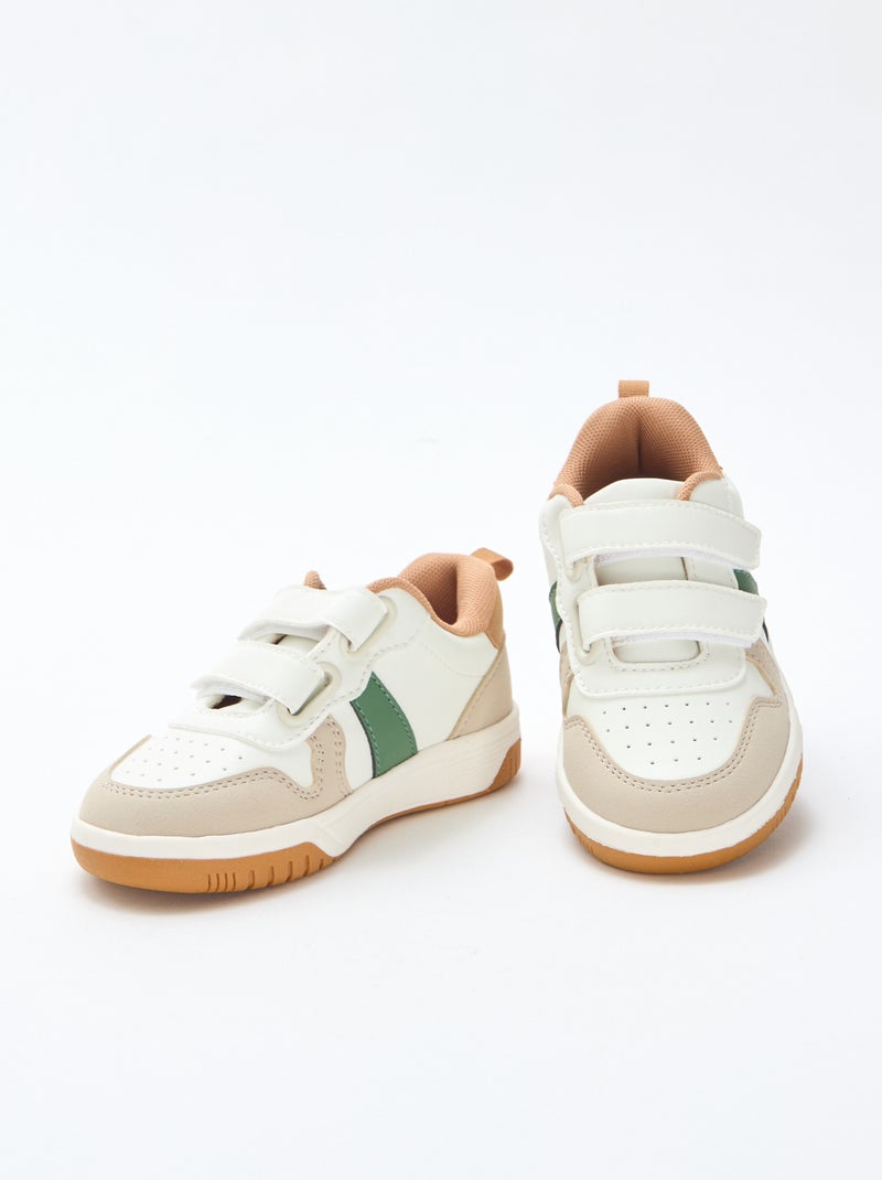 Zapatillas con velcro en símil piel cuadricolor Blanco - Kiabi