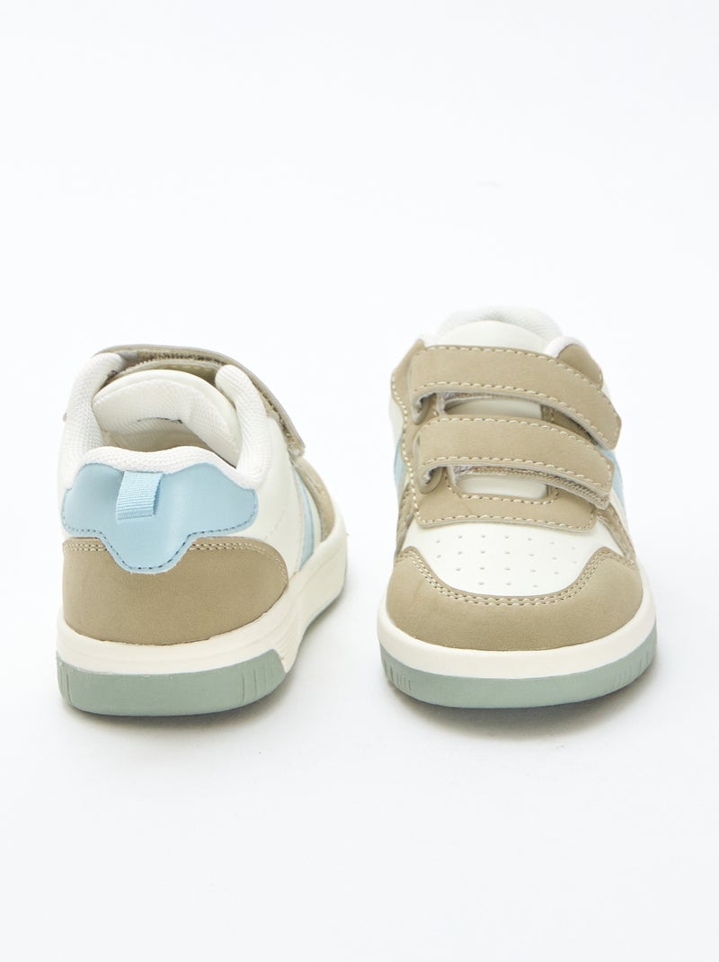 Zapatillas con velcro en símil piel cuatricolor Kaki - Kiabi