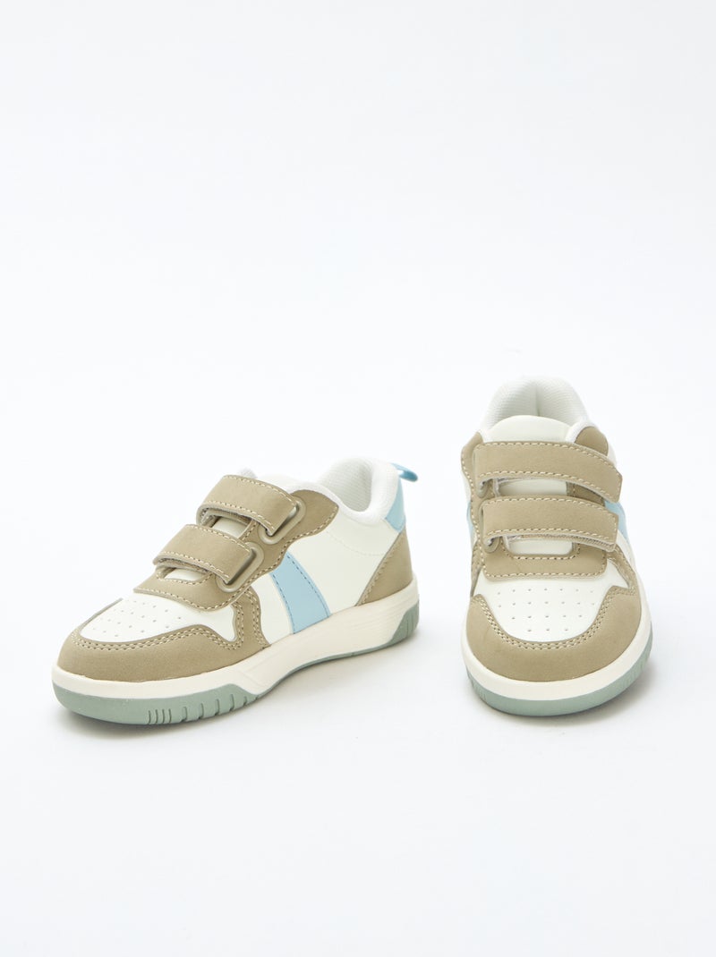 Zapatillas con velcro en símil piel cuatricolor Kaki - Kiabi