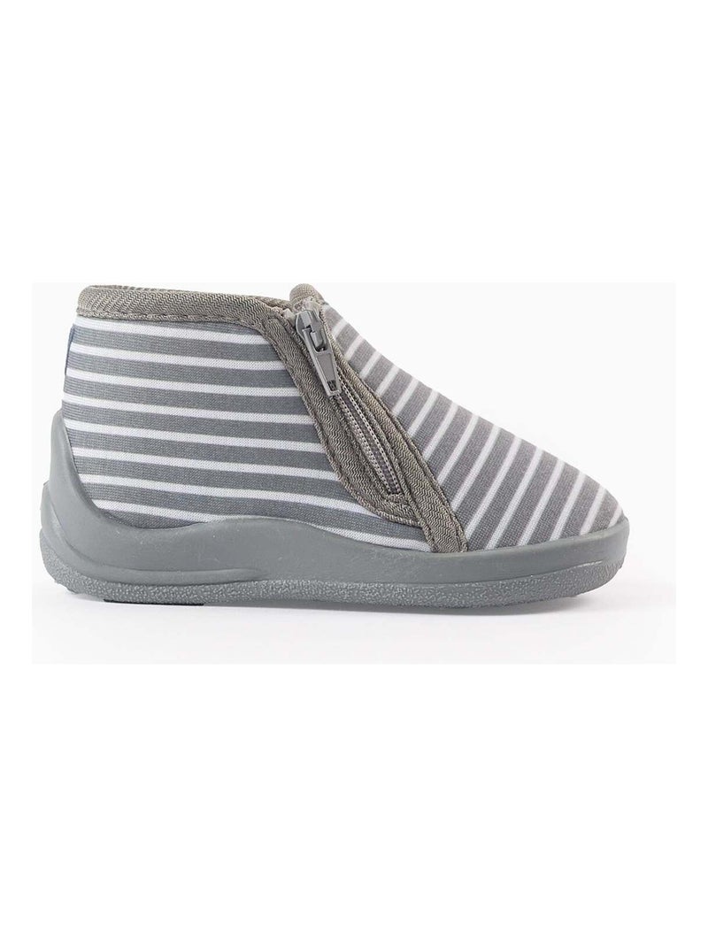 Zapatillas de casa a rayas con cremallera Gris - Kiabi