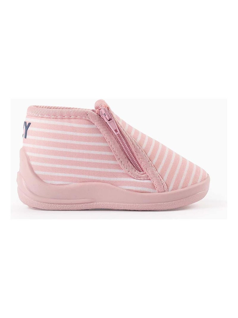 Zapatillas de casa a rayas con cremallera Rosa claro - Kiabi
