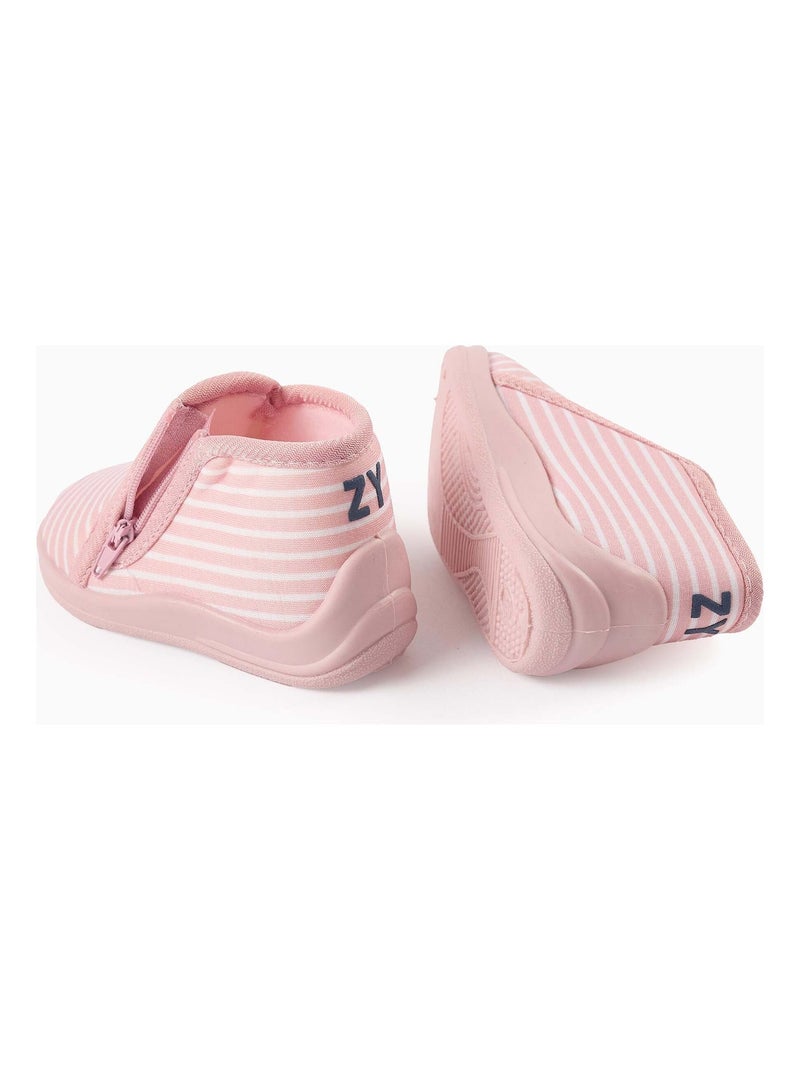 Zapatillas de casa a rayas con cremallera Rosa claro - Kiabi