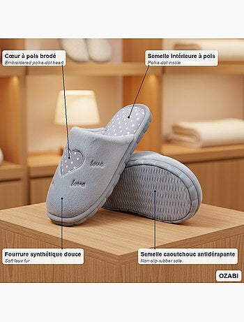 Zapatillas de casa abiertas mujer ozabi, pelo sintético, corazón bordado love