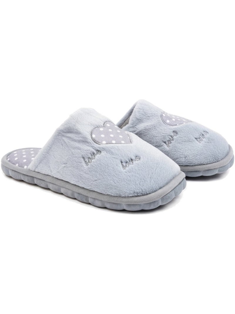 Zapatillas de casa abiertas mujer ozabi, pelo sintético, corazón bordado love Gris - Kiabi