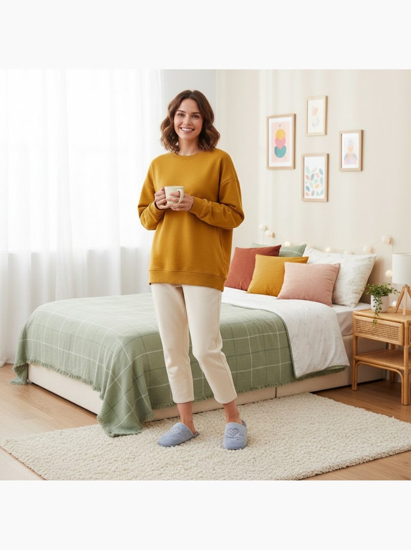 Zapatillas de casa abiertas mujer ozabi, pelo sintético, corazón bordado love Gris - Kiabi