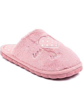 Zapatillas de casa abiertas mujer ozabi, pelo sintético, corazón bordado love