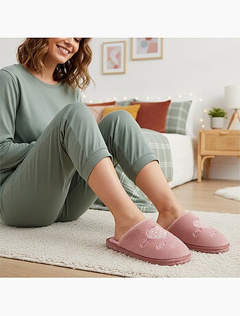 Zapatillas de casa abiertas mujer ozabi, pelo sintético, corazón bordado love