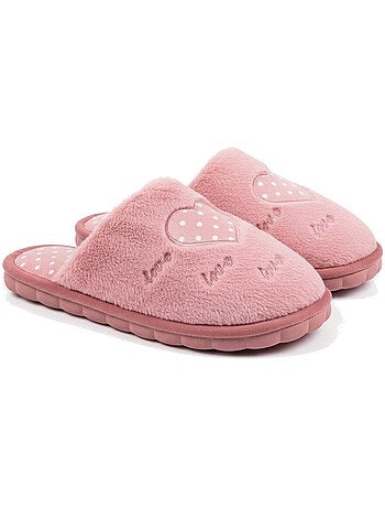 Zapatillas de casa abiertas mujer ozabi, pelo sintético, corazón bordado love