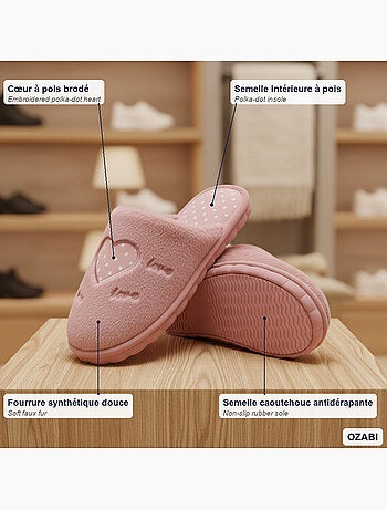 Zapatillas de casa abiertas mujer ozabi, pelo sintético, corazón bordado love