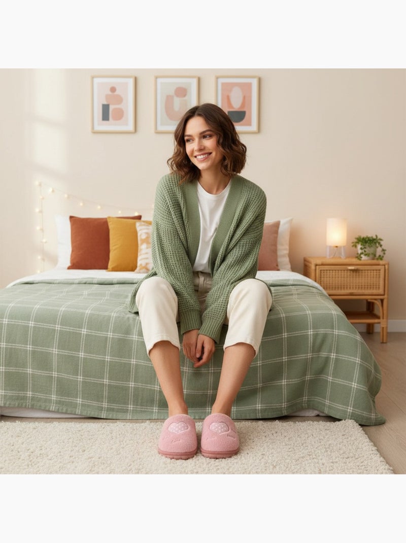 Zapatillas de casa abiertas mujer ozabi, pelo sintético, corazón bordado love Malva chiaro - Kiabi