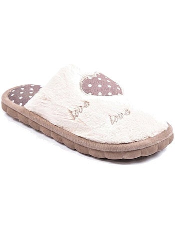 Zapatillas de casa abiertas mujer ozabi, pelo sintético, corazón bordado love