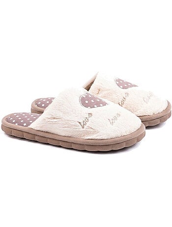 Zapatillas de casa abiertas mujer ozabi, pelo sintético, corazón bordado love