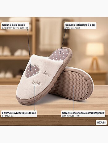 Zapatillas de casa abiertas mujer ozabi, pelo sintético, corazón bordado love