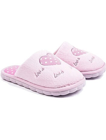 Zapatillas de casa abiertas mujer ozabi, pelo sintético, corazón bordado love