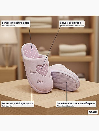Zapatillas de casa abiertas mujer ozabi, pelo sintético, corazón bordado love