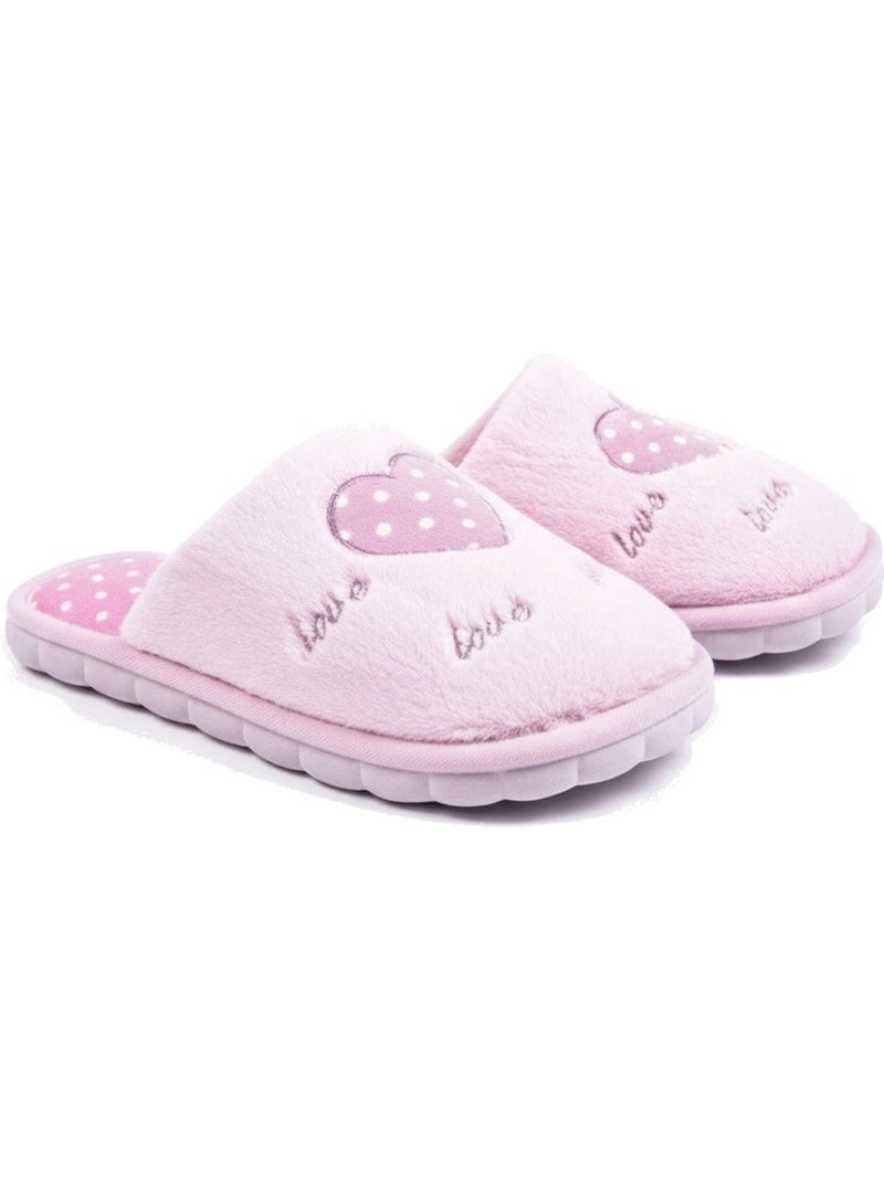 Zapatillas de casa abiertas mujer ozabi, pelo sintético, corazón bordado love Rosa - Kiabi