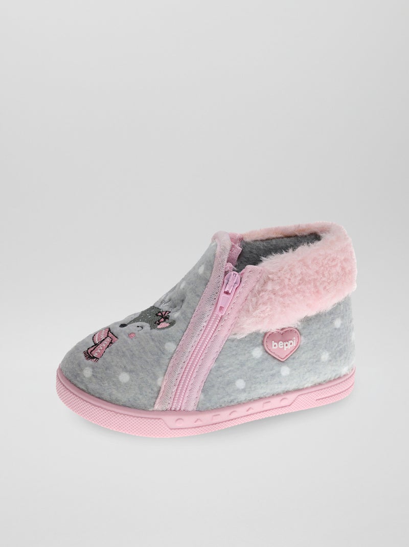 Zapatillas de casa altas con cremallera GRIS - Kiabi